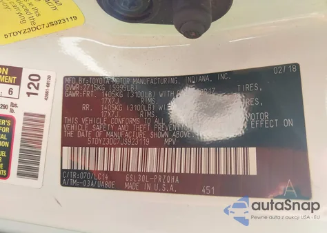 2018 Toyota Sienna Xle Premium 8 Passenger из США, поврежденный, VIN 5TDYZ3DC7JS923119